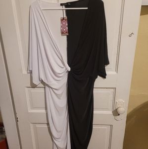 Plus Black and White colorblock dress